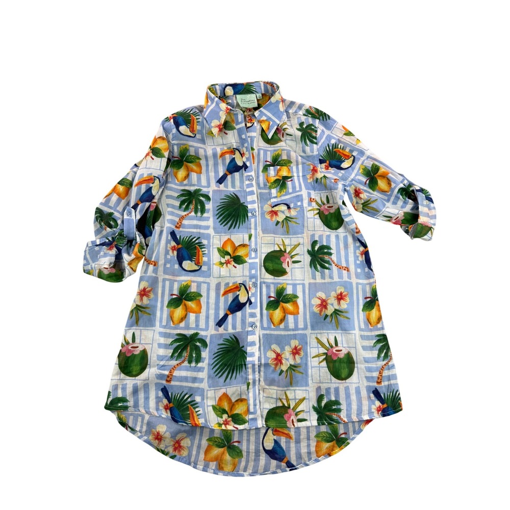 NWT True Destinations Resort Wear Tropical Toucan Print Shirt Dress Size S